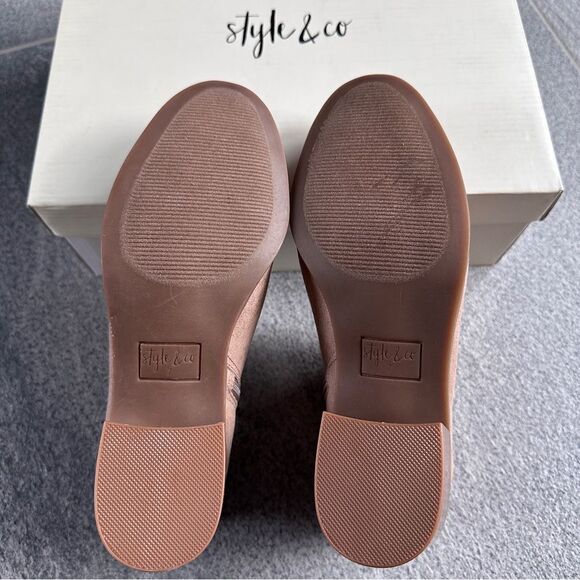 NWB Style & Co Size 7 Taupe Faux Suede Ankle Boots Block Heel Zip Booties - Picture 7 of 11